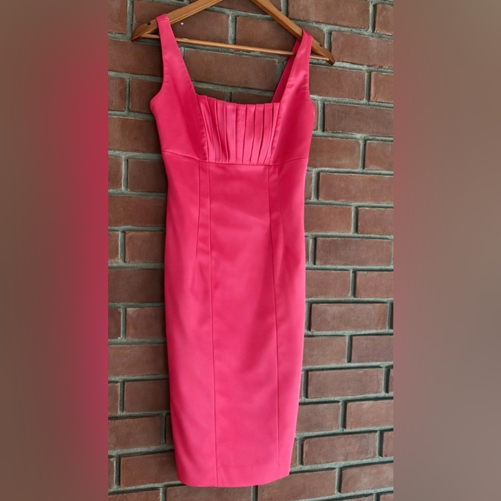 Calvin Klein Pink Satin Bodycon Cocktail Dress Pleated Bust Sheath